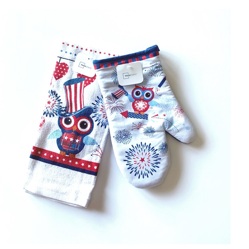 New Fourth of July Set 2 Kitchen Towel & Oven Mitt